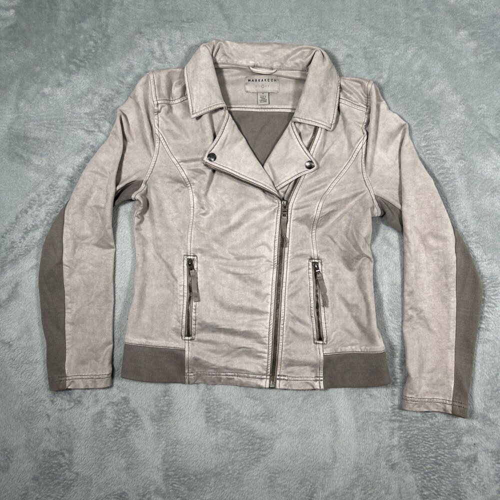 Marrakech Jacket Womens Medium Gray Cotton Moto Zip Biker Rock Punk Faded Top